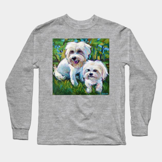 Cute Maltese Pups in the Park Long Sleeve T-Shirt by RobertPhelpsArt